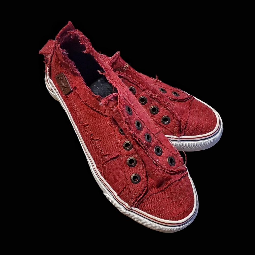 Blowfish Red raggy edge slip on sneakers.